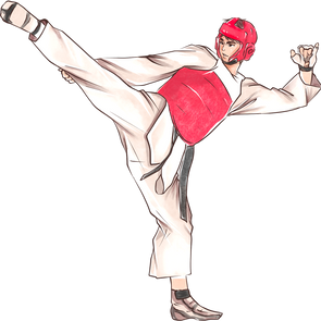 Manhwa-Inspired Taekwondo Man Roundhouse Kick in Armor